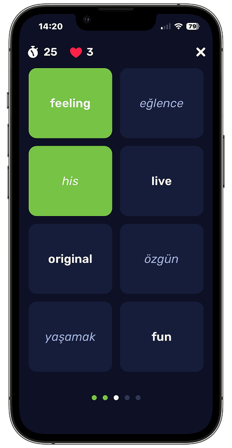 Word matching game screen